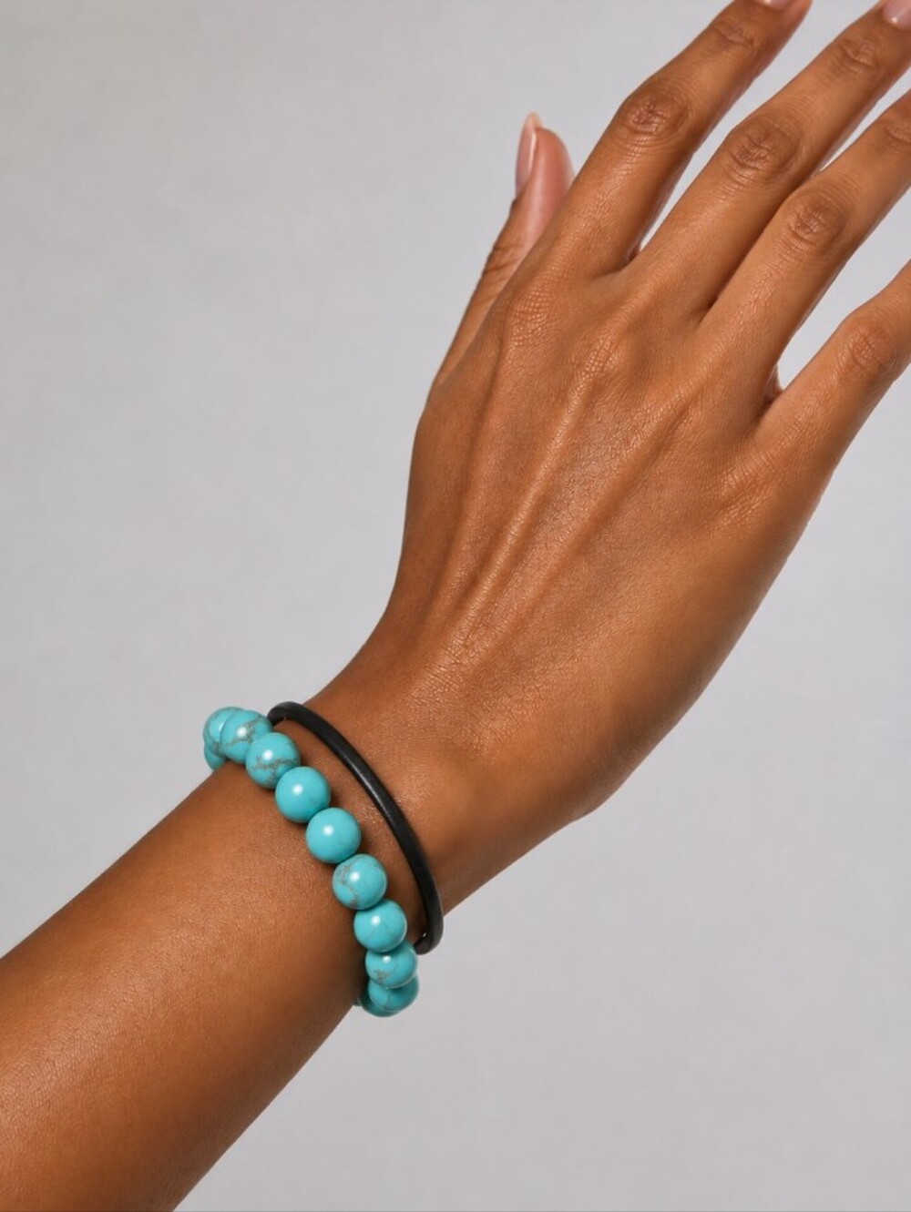 True Religion Leather & SW Pilot Mount Turquoise Beads Bracelet & Sliver Accents